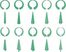 Collection of green laurel wreaths and leaf elements vector