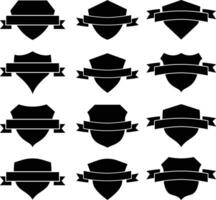 Collection of Black Shield Badges with Ribbons vector