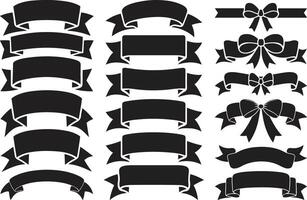 A Collection of Black Ribbon Banners and Bows For Graphic vector