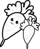 Cute black and white kawaii Carrot illustration. Cartoon style with simple outlines and adorable facial expressions, perfect for coloring pages vector
