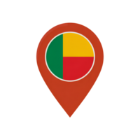 Benin flag in map pointer icon, national colors of green, yellow and red, location symbol png