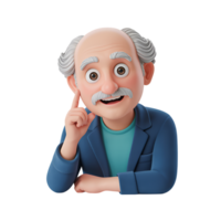 Cartoon character of an elderly man with a mustache having an idea pose png