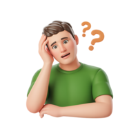 confuso homem com questão marcas acima cabeça, 3d Renderização, pensando conceito png