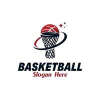 illustration of a basketball with basketball net logo design vector