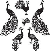 Elegant Black Peafowl Silhouette Art with Intricate Decorative Patterns vector