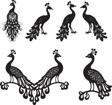 Decorative Peafowl Silhouette Design for Prints, Tattoos, and Wall Art