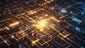 3d rendering of a circuit board with glowing lights video