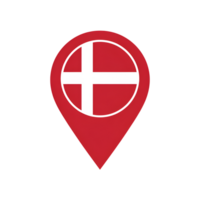 Denmark flag in map pointer shape isolated on a simple background illustration png