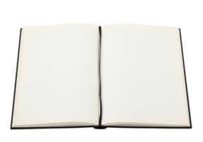 Open blank notebook with white pages ready for text or images on isolated area png
