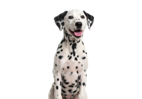 Dalmatian dog sitting upright with its tongue out looking at the camera png
