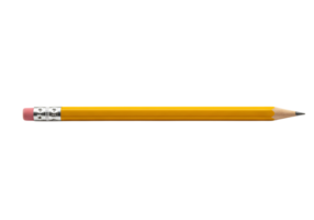 Yellow pencil with eraser on a simple background, writing instrument tool png
