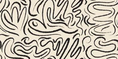 Seamless pattern abstract hand drawn decorative lines. Minimalist seamless with abstract creative artistic pattern. Hand drawn composition ideal for interior design, wallpaper, minimal background vector