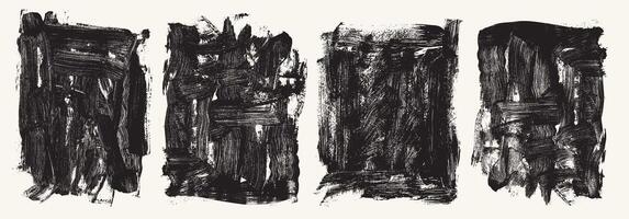 Set of grunge bold dry brush strokes. Black rectangles, squares. paint geometric shapes for text. Rectangle frames with scribble and graffiti effect. Hand drawn rough abstract texture shapes. vector