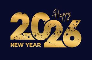New Year 2026 Abstract golden fireworks, stars and golden luxury gradient numbers on blue background. Happy New Year 2026 with gold stars and sparkles. illustration. vector