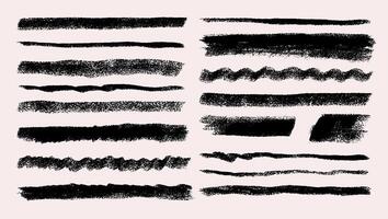 Grunge strikethrough, underline black elements set. Hand drawn pencil lines and strokes. Collection of doodle graphic design. Kid typography ink brush lines. Bold lines curved strokes. vector