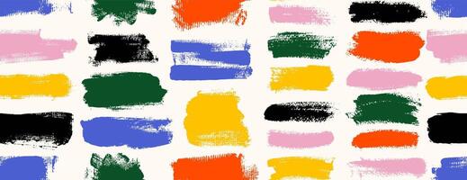 Seamless pattern straight thick brush lines. Hand drawn brushstroke text boxes. Seamless dry brush pattern. Rough grunge thick gouache paint texture. Chinese sketchy ink rectangle text boxes. vector