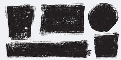 Set of grunge hand painted black blocks of paint texture. Sponge thin artist brush background. Mix abstract background. Isolated on white background vector