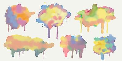 Set of colorful pastel watercolor splashes, paint blot. Paint, ink brush strokes, brushes, lines. Collection of dirty artistic design elements. watercolor illustration. Isolated on background. vector