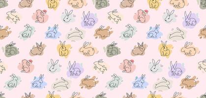 Seamless pattern with Easter rabbits. Hand drawn seamless pattern cute bunny Easter. Template fabric print Wallpaper Printable paper. illustration. Rabbits in one line seamless pattern. vector