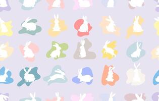 Seamless pattern with Easter rabbits 2025. Hand drawn seamless pattern cute bunny Easter. Template fabric print Wallpaper Printable paper. Rabbits in one line seamless pattern. illustration. vector