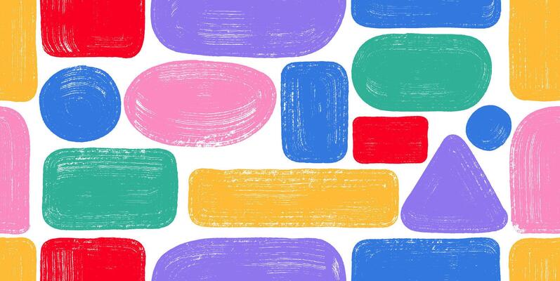 Seamless pattern squares rectangles triangle and circle. Hand drawn brush strokes. Seamless painted abstract shapes. Dirty grunge color design frames, borders or templates for text illustration