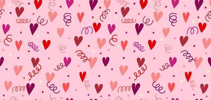 Seamless pattern Valentines day . Seamless pattern with cute small colorful hearts and confetti. Colorful hearts on pink background. Abstract holidays flat background. vector