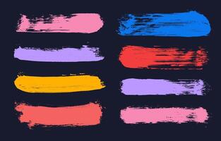 Set of text boxes dry brush on canvas. Colored brush strokes . Paintbrush grunge elements. Dirty texture banners collection. Colorful painted rectangles and long strokes. vector
