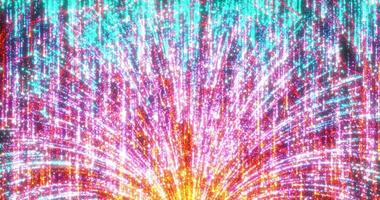 Swirling plumes of colored sparkling particles. Abstract animation. 1 video
