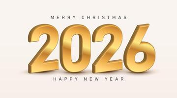 3D gold color numbers 2026. Template object for New Year greeting cards, advertising banners. Design golden metal numbers are bold and sleek. 3D element for calendar, cover, card and media post vector