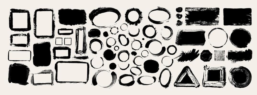 Big set of strokes of black paint, brush, roller, spatula. grunge banners. Grunge frames. Collection of brushes. Smears of paint for your design. Black grunge hand painted banners.