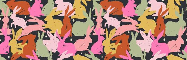 Seamless pattern with pastel watercolor brush stroke rabbits, hand drawn with Easter egg dots. Pastel rabbit animal seamless print, repeat background, cute spring easter hare surface design. vector