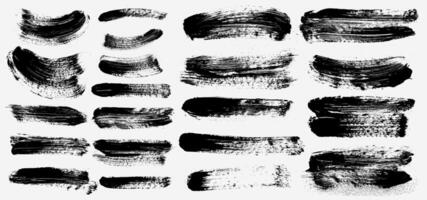 Set of dry paint, rectangular ink brush stroke and shapes. Black dirty grunge design element, box or background for text. Template grungy smears and rough stains. Hand drawn ink canvas art. vector