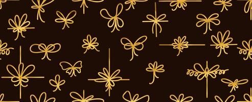 Bow gift gold ribbon line simple element seamless pattern. Hand drawn goldendoodle stroke ribbon bow. Template elegant, luxury minimal line stroke style. Design for holidays. seamless pattern vector