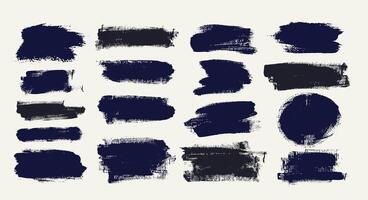 Big set of straight thick brush lines. Rough grunge thick gouache paint texture. Hand drawn brushstroke text box. Calligraphy dry brush, ink. Japanese, Chinese sketchy ink rectangle text boxes. vector