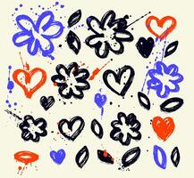 Abstract hand drawn flower with drops and splashes . Hand drawn silhouettes of spring chrysanthemum flowers. Dry brush style floral element. Colored paint illustration with branches and leaves. vector