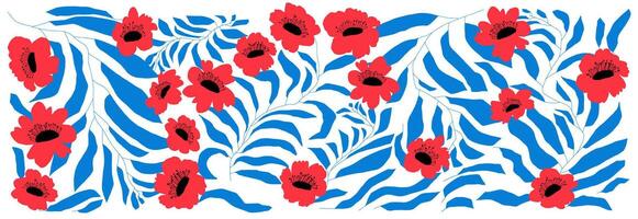 Flower red and blue matisse modern pattern. Template flower pattern. Floral hand draw element design for fashion textiles, graphics, backgrounds and crafts, social media, holidays. vector