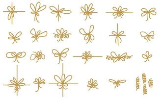 Bow gift gold ribbon line simple element. Hand drawn goldendoodle stroke ribbon bow. Template elegant, luxury minimal line stroke style. Design for holidays. vector