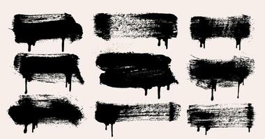 Set of text boxes brush strokes . Paintbrush with drips. Grunge elements. Dirty texture splashes, streaks. Painted rectangles, long and diagonal strokes distressed font with dry brush strokes vector