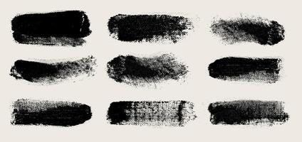Set of black text boxes brush strokes . Grunge design art elements. Dirty texture banners. Painted rectangles and diagonal brush backgrounds. Template paintbrush dry brush on canvas collection. vector