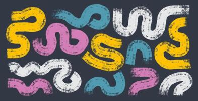 Big set of halftone yellow, blue, pink and white paint brush strokes. Grunge banners. design elements. Hand drawn marker lines, scratched shapes and circle. Textured design elements. vector