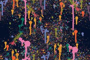 Abstract color splash, paint splashes with drips, spraying from a spray can graffiti seamless pattern. spray paint on a black background. Paint colorful splashes with drips detailed pattern. vector