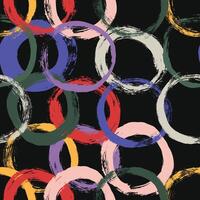 Grunge seamless texture of circles painted with dry paint on canvas. Colored rough paint strokes. Pattern rings, chains, irregular shapes, hand drawn lines. Navy theme, soap bubbles, print, fabric. vector