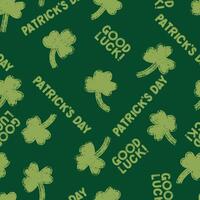 Saint Patricks day shamrock seamless pattern. Seamless pattern of green clover leaves on a dark green background. seamless background St. Patrick's Day. Three-leaf clover on green background. vector
