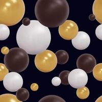 Seamless pattern 3d balls vibrant gold, black and white gradient random soft balls background. Golden, white, black balls in different sizes. seamless pattern background. vector