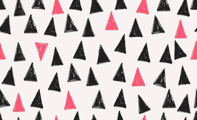Abstract geometric black. Seamless pattern triangles on a white background. Seamless pattern dry brush painted triangles. Irregular infantile style pattern for interior, fabric, magazin, print.