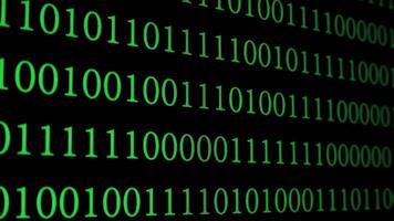 The composition features streams of binary code in bright green against a dark backdrop, creating an abstract digital atmosphere suitable for technology themes. video