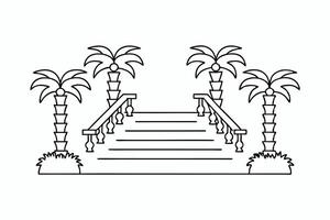 Palm Trees and Stairs Outline on White Background Architecture vector