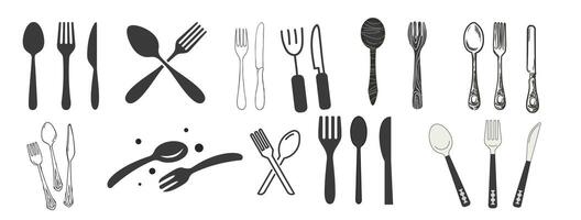 A set of different types of utensils are shown vector