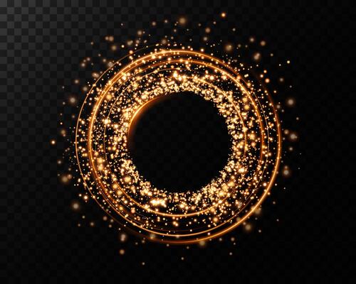 A captivating and vibrant display of Glowing Golden Sparkles arranged in a Circle featuring Glittering Effects