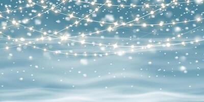A captivating and magical Winter Wonderland, adorned with beautiful Snowflakes and shimmering twinkling Lights, awaits vector